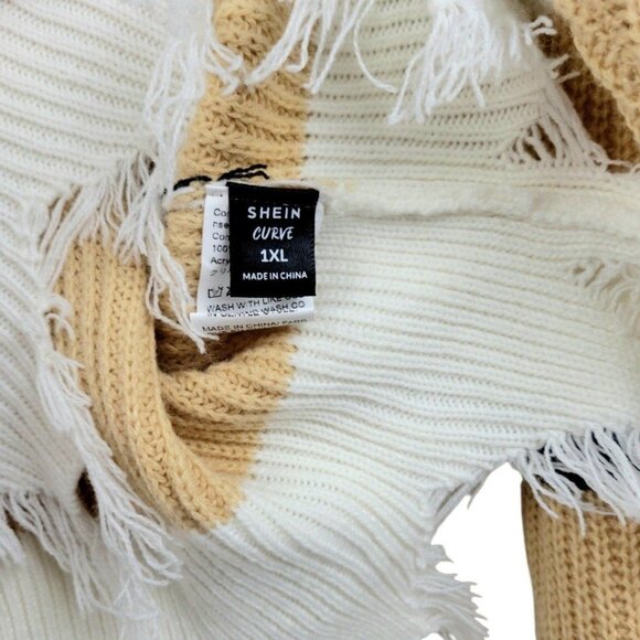 Women's plus 1X Shein V-Neck Off The Shoulder Raw Hem Fall Colorblock Sweater - Picture 10 of 11